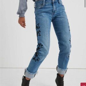 Lucky Brand Sienna Slim Boyfriend Embroidered Frayed Blue Jeans Denim Black SZ:0